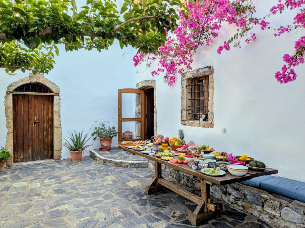 shared meal during retreat at YogaOnCrete in Crete