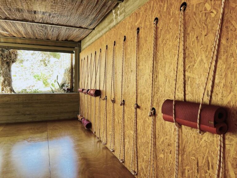 iyengar yoga wall in retreat space in Crete
