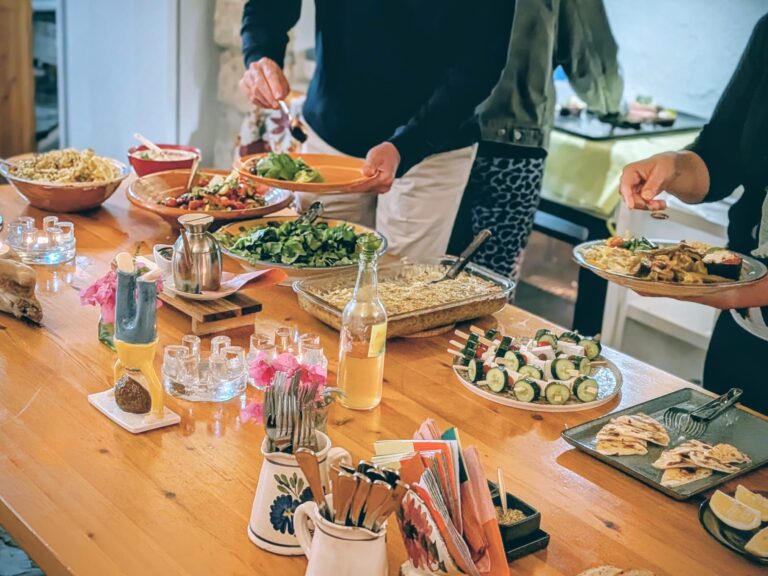 Retreat guests sharing healthy meals at YogaOnCrete