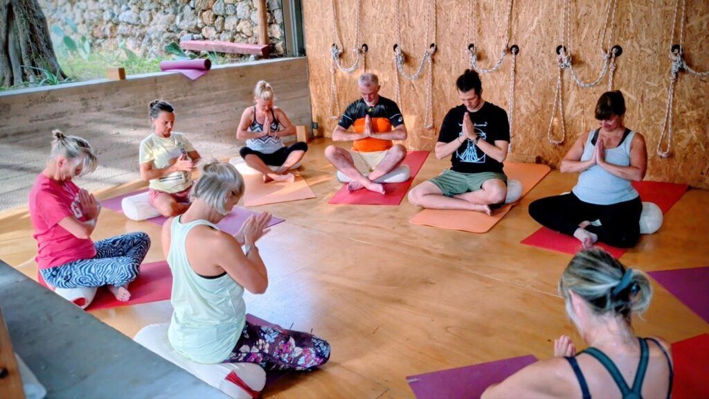 group meditation during yoga retreat in Crete