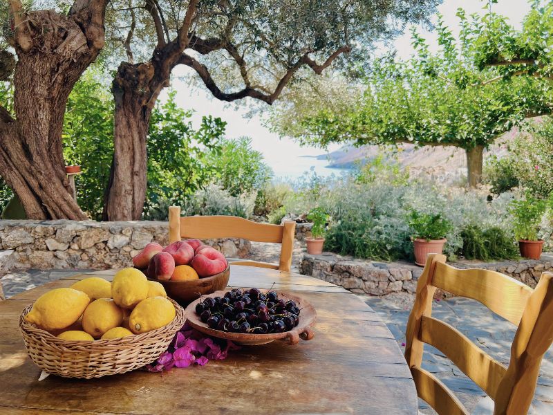 outdoor terrace at yoga retreat accommodation in southern Crete
