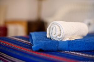 guest room detail at retreat house in Crete