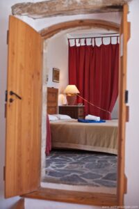 Entrance to Bougainvillea room at yoga retreat in Crete, Greece