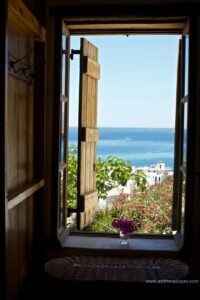 sea view from oleander room in yoga retreat sfakia, greece