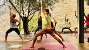 Yoga retreat in Crete, Greece, with a quiet practice setting close to mountains and the sea